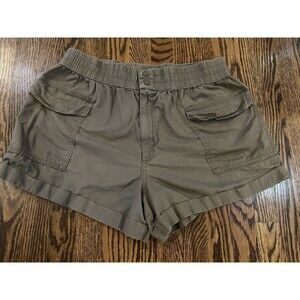 Abercrombie Women's Brown Green Khaki‎ Cargo Shorts Elastic Waist Cotton Size L